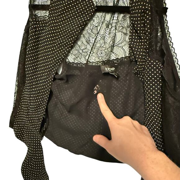 VTG Bebe Y2K Black 100% SILK Sheer Polka Dot Women Top SIZE SMALL Lacie Whimsy - Picture 9 of 16